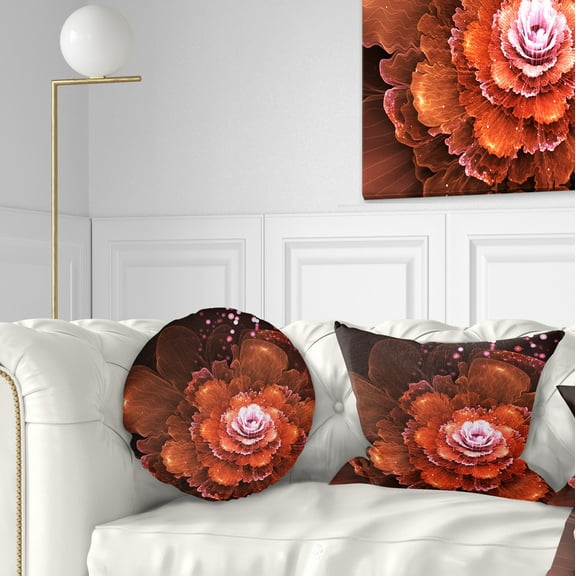 Designart Fractal Orange Flower - Floral Throw Pillow - 12x20