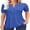 Dark Blue, variant on Women Summer V Neck Pleated Button Short Sleeve Solid Color Casual Top