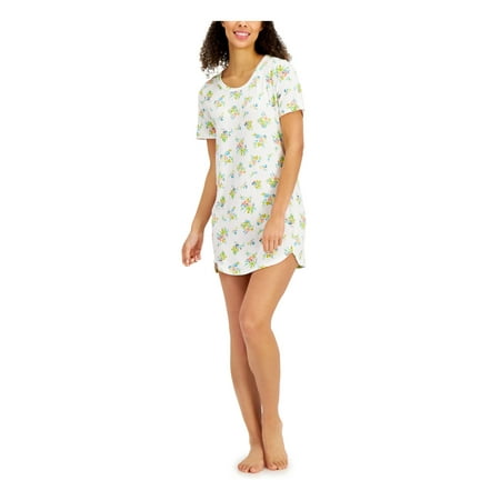 

JENNI Intimates White Curved Hem Floral Sleep Shirt XS
