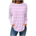 thumbnail image 2 of Elvqul Womens Tops Dressy Casual Long Sleeve Pink T-Shirt for Women 2024 Crew Neck Striped Print Loose Tops, 2 of 5