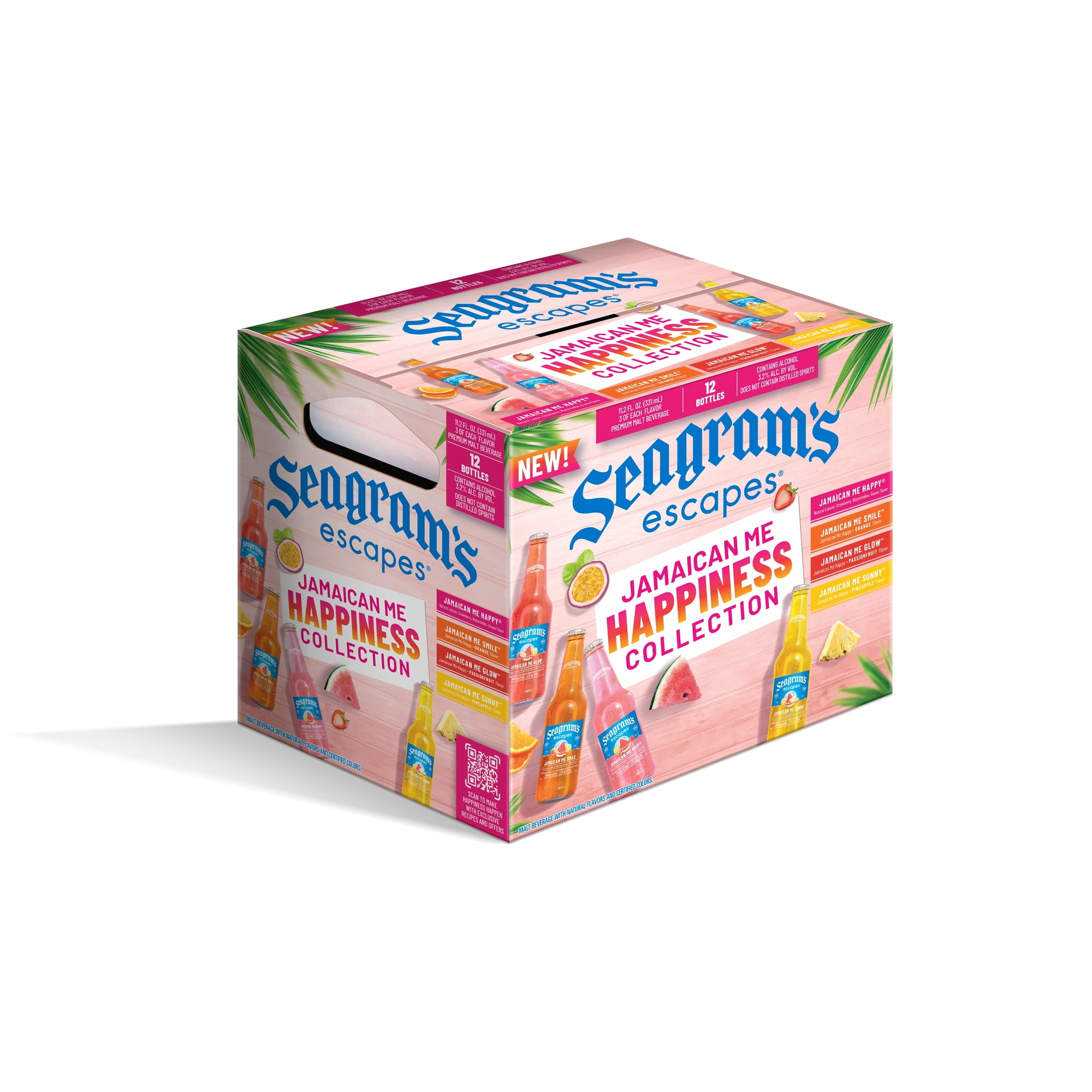 Seagram's Escapes Jamaican Me Happiness Collection, Flavored Malt Beverage, 12 pack, 11.2 fl oz Glass Bottles, 3.2% ABV