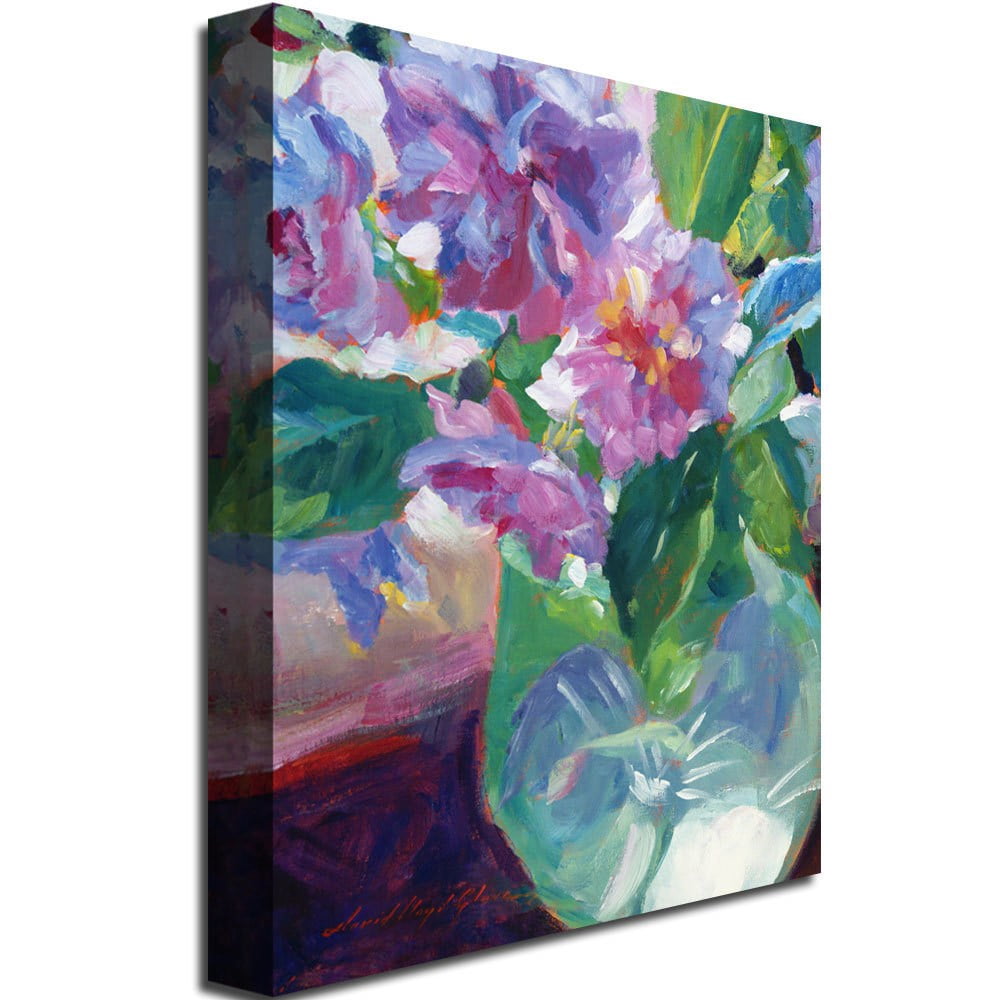 Trademark Fine Art "Pink Flowers in Green Vase" Canvas Wall Art by David Lloyd Glover