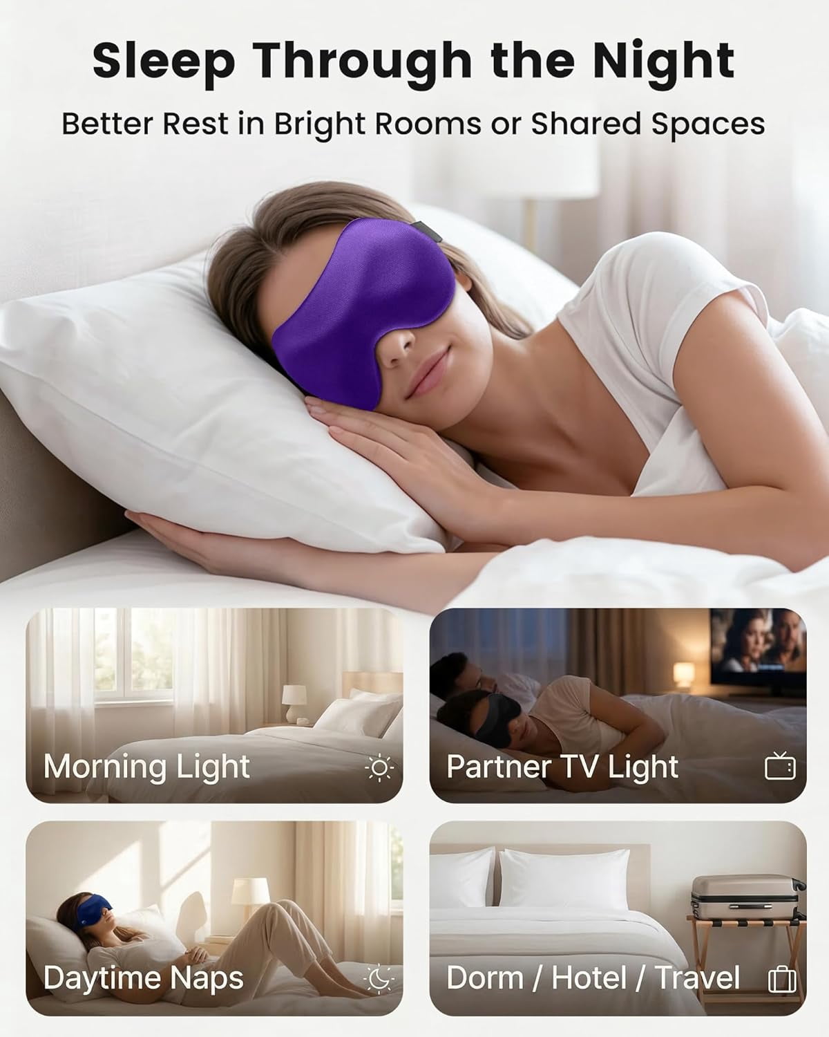 Eye Mask Sleep, Weighted Blackout Mask with Zero Eye Pressure, 3D Contoured Design, Soft Comfortable Fabric, Stable Wraparound Strap for Night Sleep, Travel, Meditation, for Women and Men