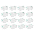 thumbnail image 1 of Sterilite Deep Clear Plastic Storage Bin w/ Clear Lid & Aqua Latch, 16 Pack, 1 of 10