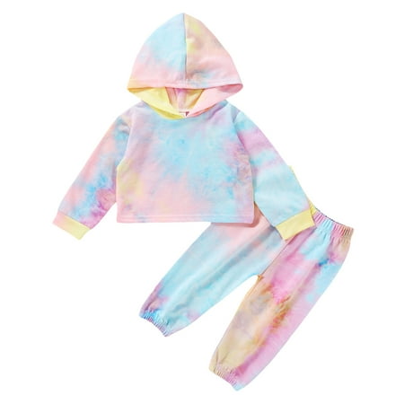 

Dadaria Cute Baby Boys Girls Clothes Newborn 1-6T Newborn Infant Rainbow Tie ADye Hoodie+Pants Set Outfits Clothes Pink 100 Toddler