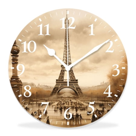 12 Inch Wall Clock Battery Operated Silent Clock Decorative for Office, Kitchen, Outdoor, Living Room,Eiffel Tower France Paris City Design