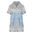thumbnail image 4 of VISALY Womens Pajama Sets Satin Pajamas Silk Sleepwear Flower Print Button Down Short Sleeve Shirts Elastic Waist Shorts Lounge Sets Comfy Cooling Sleepwear White Xl, 4 of 4