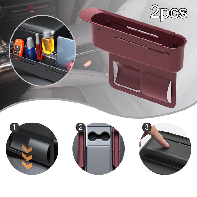 Organizador de relleno de espacio para asientos de 2 piezas, caja de almacenamiento lateral para consola de automóvil, universal, fácil de usar Rojo
