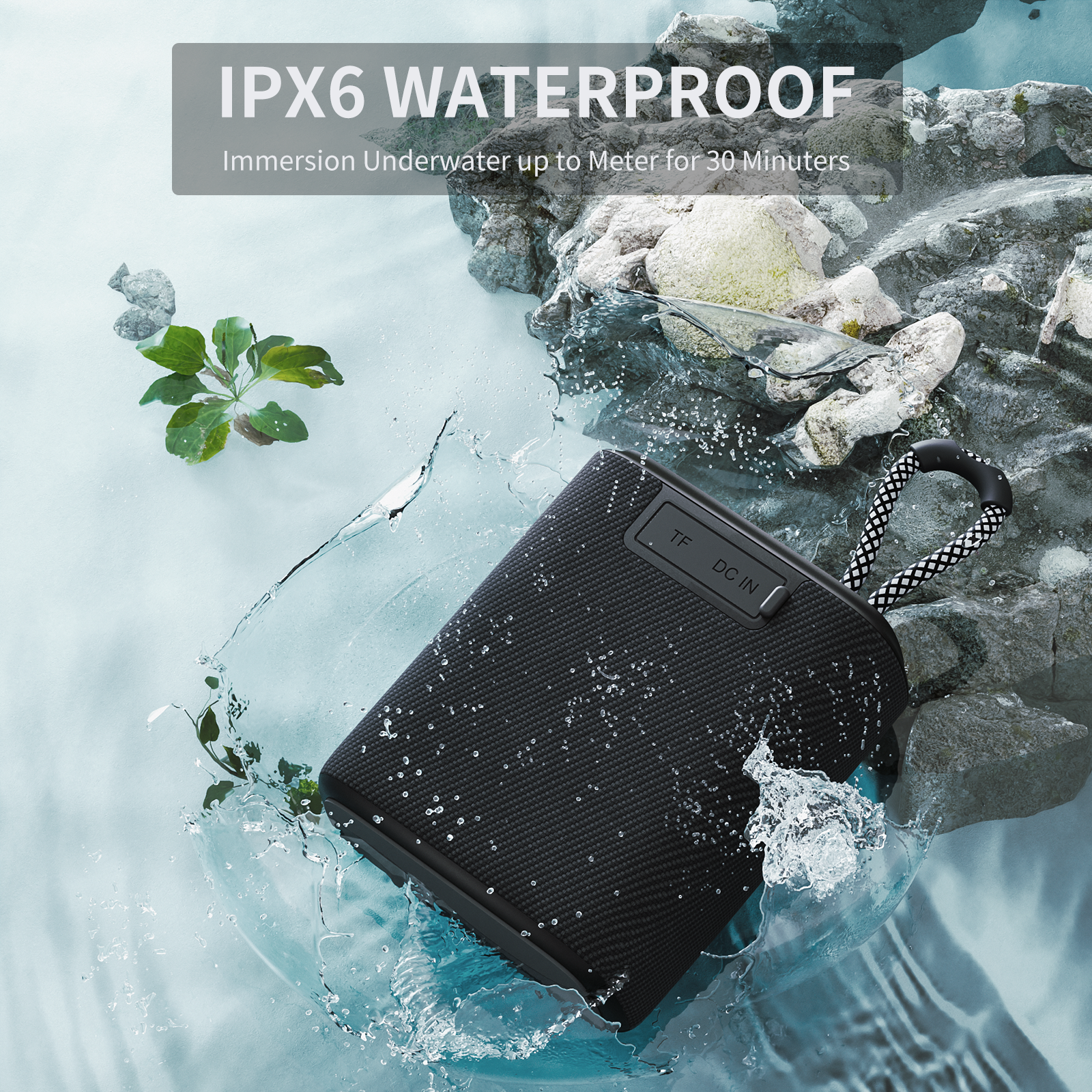 Portable IPX7 Waterproof Bluetooth Speaker, Shower Speaker FM Radio with HD Sound,Outdoor Speaker, TF Card SD Aux, 8H Playtime, True Wireless Stereo,Black - image 4 of 7