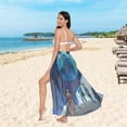 thumbnail image 6 of FORMRS Womens Long Sarong Beach Wrap Semi-Sheer Bikini Skirt Bathing Swimsuit Cover Up, Blue Planet, 6 of 7