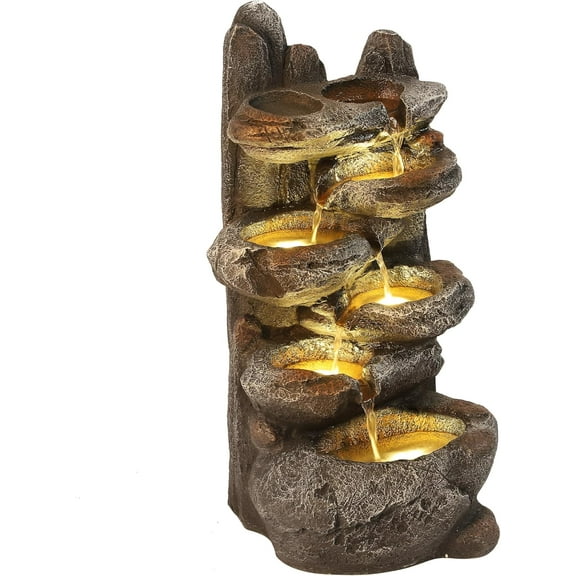TITIMO 6-Tier Cascading Rock Water Fountain Outdoor Garden Waterfall with Lights,Fountain Indoor Decor for Garden, Patio, Backyard, Deck, Porch and Home Art Decor (Smal)
