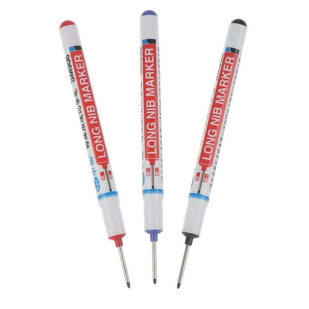 Seitruly Plumas de carpintero para carpintería impermeables permanentes con marcador de punta larga Impresoras 3D 3 piezas negro azul rojo