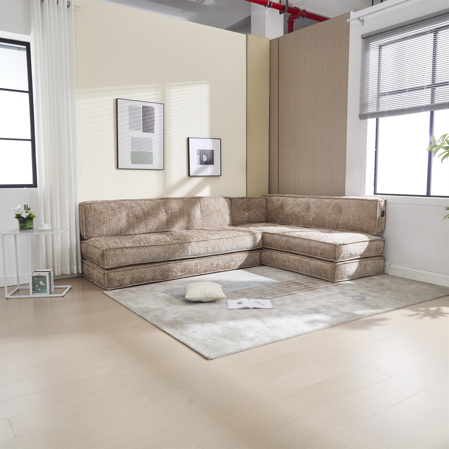 Demi Bonn 78" Versatile Chenille Sectional Sofa with Side Pocket, Modern Couch for Living Room, Customize Layout to Fit Any Space, Beige