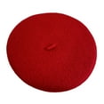 thumbnail image 2 of Naierhg Beanie Painter Hat No Brim Retro Wind-proof Flat Top Artist Style Decorate Solid Color French Artist Beret Hat for DatingRed, 2 of 8