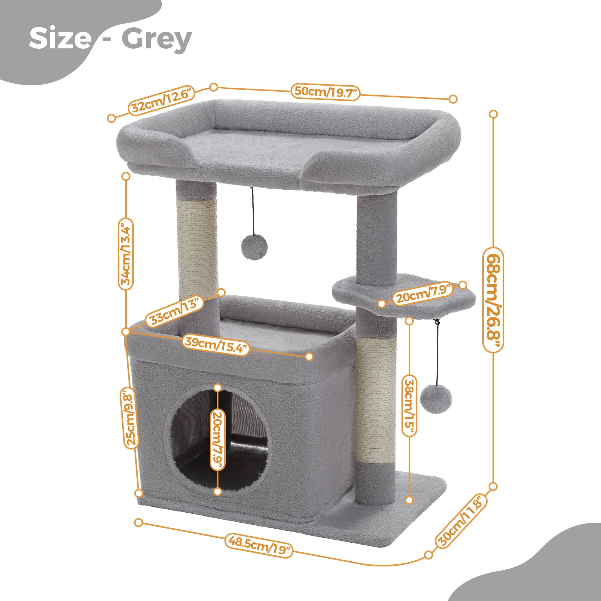 PAWZ Road 27" Cat Tree Tower with Large Perch, Scratching Posts, Cat Condo for Medium Cats, Gray