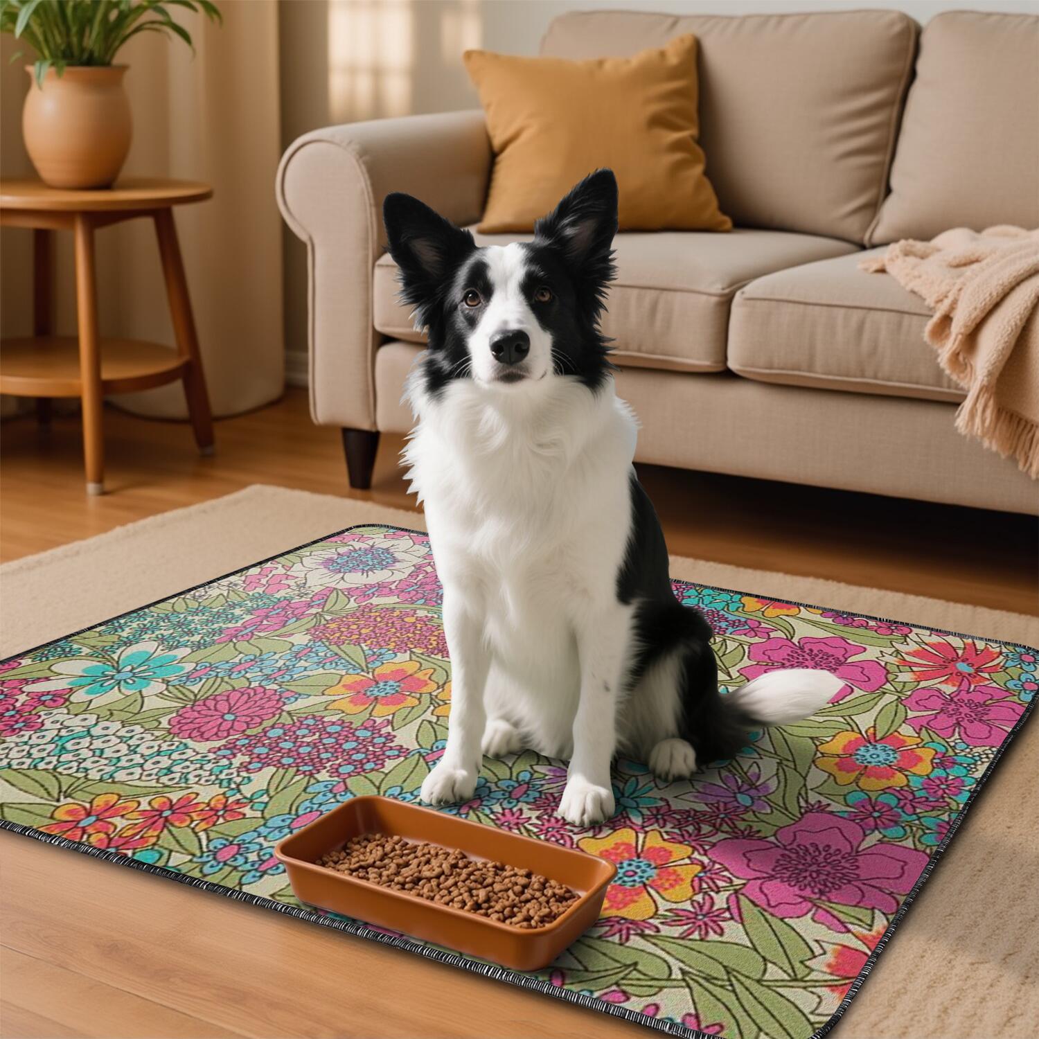 Floral Print Reusable Pet Pads 2-Set, Medium 24x35 Inch Washable Puppy Training Mats, Highly Absorbent Dog Floor Mat for Indoor Protection