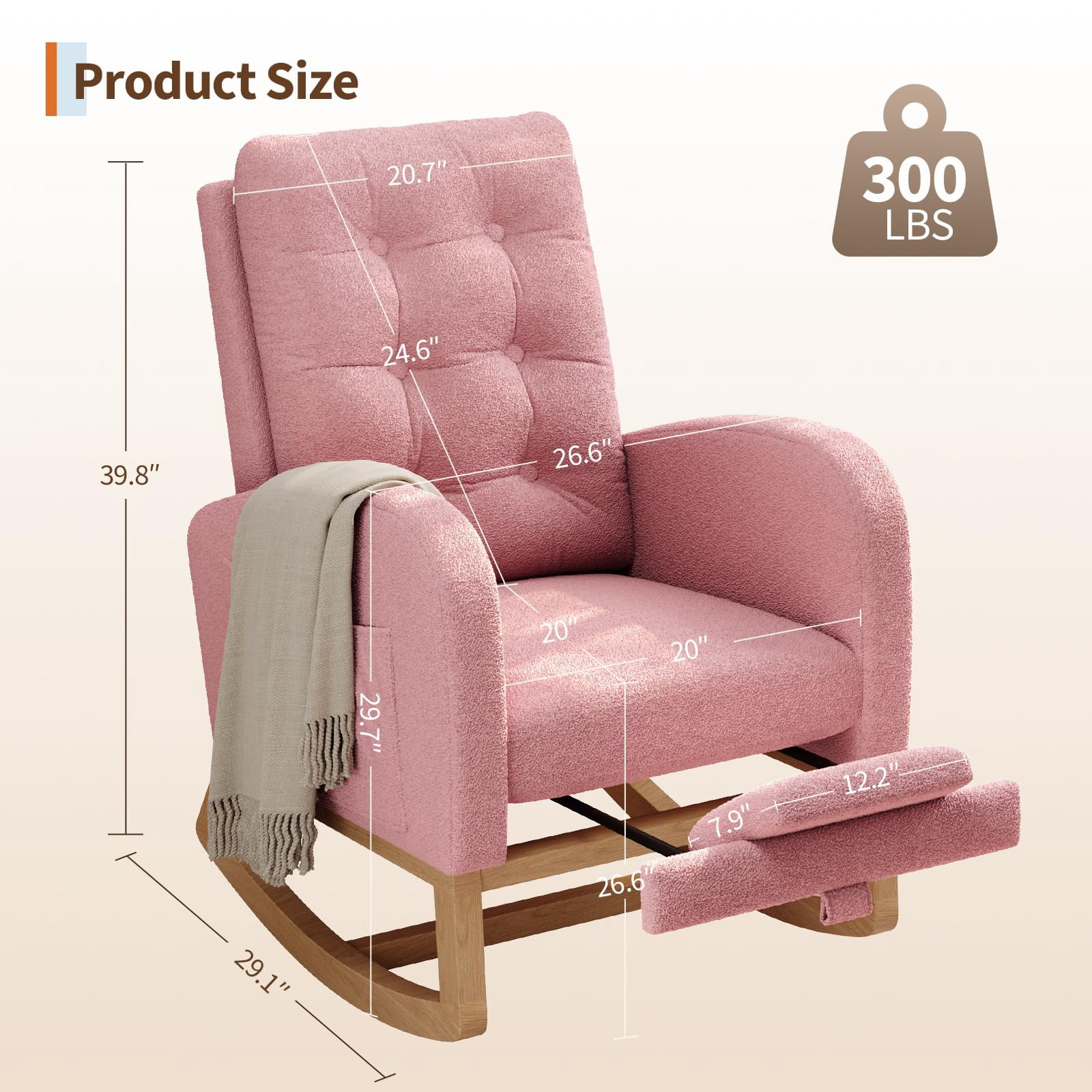 Modern Linen Upholstered Rocking Chair - Glider Chair with Side Pocket for Living Room Bedroom Nursery