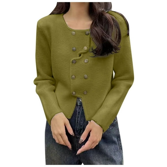 TJAZFJPA Womens Jackets Casual Women's Double Knit Sweater Trendy Fall Winter Style Cardigan in Small Boucle Design Winter Jackets for Women Womens Fall Jackets