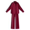 thumbnail image 3 of Uootdi Women's 2 Piece Matching Lounge Set Long Sleeve Oversized Button Down Shirt Drawstring High Waist Wide Leg Linen Pants Set, 3 of 6