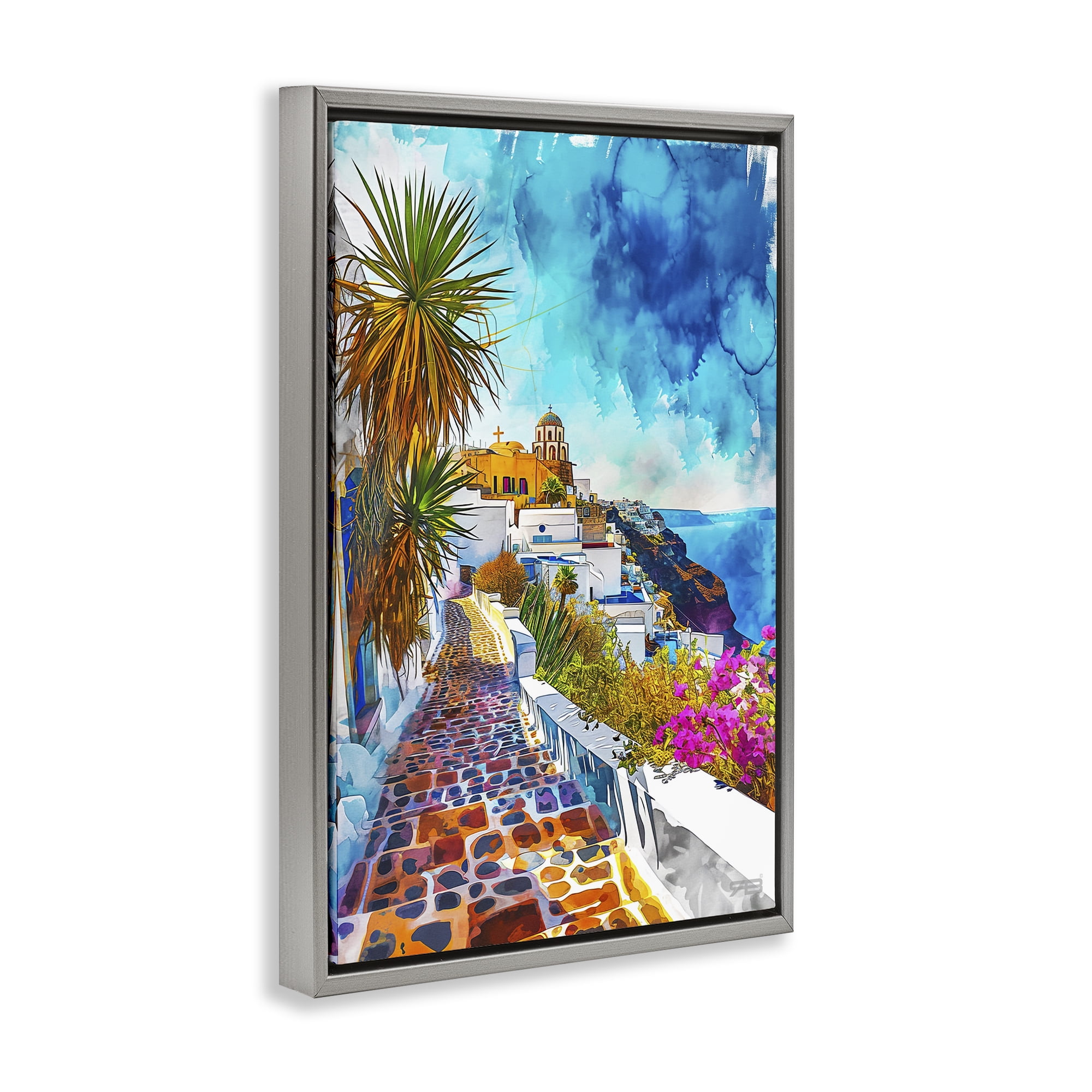 Stupell Industries Tropical Coastal Town Cities & Countries Painting Gray Floater Framed Canvas Art Print Wall Art, 21 x 31