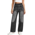 thumbnail image 3 of VBVC Women's Washed Sdie Zipped Denim Pants , Pull On Elastic Waist Jeans For Women,Ladies' Wide Leg Casual Jeans with Pockets,Black,S-2XL, 3 of 10
