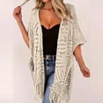 thumbnail image 2 of Open-Knit Tassel Cardigan for Women Summer Bohemian Lightweight Thin Cardigan Hollow Out Crochet– Beach Cover-Up with Tassel Fringe (Beige,One Size), 2 of 6