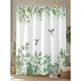thumbnail image 4 of Watercolor Hummingbird Leaf Shower Curtain, Green White Bathroom Decor Curtains Set with Hooks, Waterproof Fabric Home Accessories， Stall 36 X 78 Inch, 4 of 6