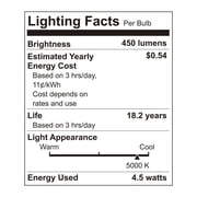 Great Value A19 LED 4.5W (40W Equivalent) Daylight E26 Medium Base Light Bulbs, Dimmable, 4 Pack