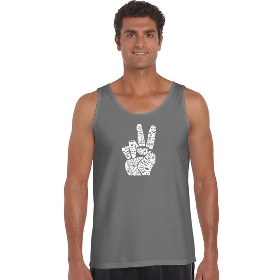 LA Pop Art Men's Word Art Tank Top - PEACE FINGERS