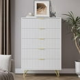 thumbnail image 3 of FURNIWAY 5 Drawers Dresser for Bedroom, Tall Modern Chest of Drawers with Gold Handle, Fluted Wood Dresser,Nightstand for Bedroom, Living Room, Hallway, Entryway,White, 3 of 8