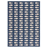 SAFAVIEH Courtyard Tranter Fishes Indoor/Outdoor Area Rug, Navy/Beige, 2' x 3'7"