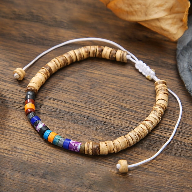 Nvzi Pulsera elástica vintage hecha a mano con cuentas de madera, pulsera de equilibrio de protección curativa - Estilo H