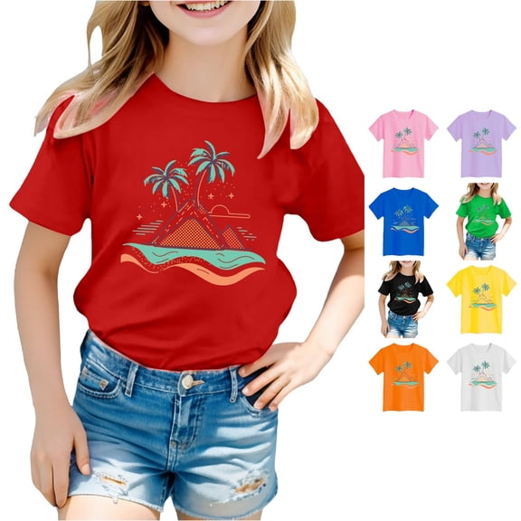 Boys Girls' Island Print Casual T Shirt Fashion Kids' Comfort Fit Top for Beach & Daily Wear Youth Medium Long Sleeve Shirts 8-9 Years