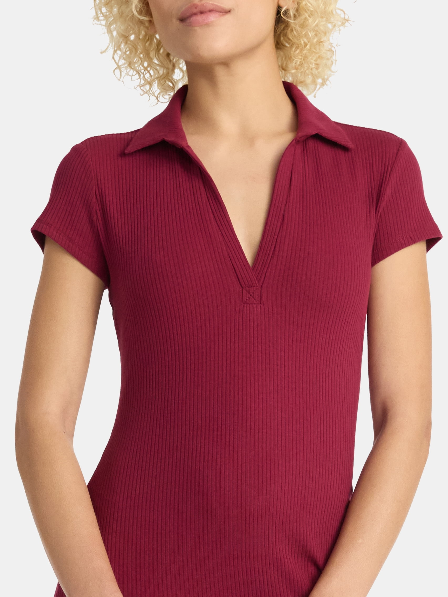 No Boundaries Ribbed Polo Mini Dress, Women's - Walmart.com