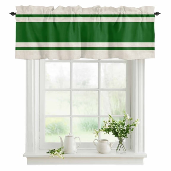 Green Stripe Lines Valances for Windows, Rod Pocket Kitchen Valance Curtains - Soft & Washable Small Window Treatment for Living Room, Bathroom, Linen Striped 54x18inch, 1 Panel
