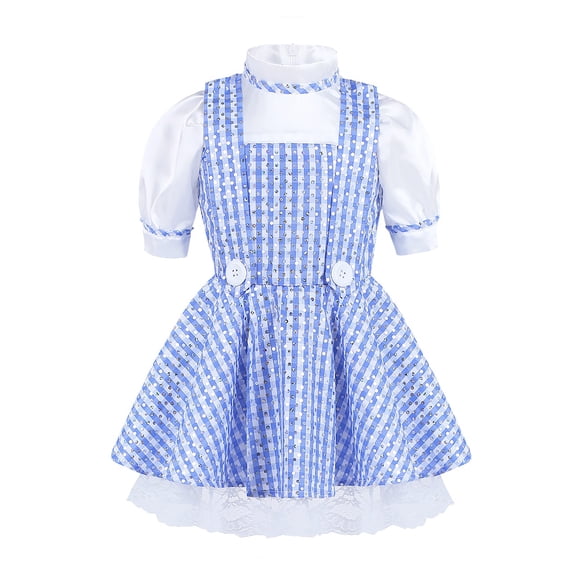 iiniim Kids Girls Deluxe Princess Roleplay Costume Bubble Sleeve Sequins Plaid Tutu Dress
