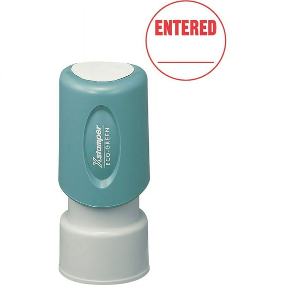 Xstamper Pre-Inked ENTERED Stamp - Message Stamp - "ENTERED" - 0.63" Impression Diameter - Red - Recycled - 1 Each | Bundle of 5 Each