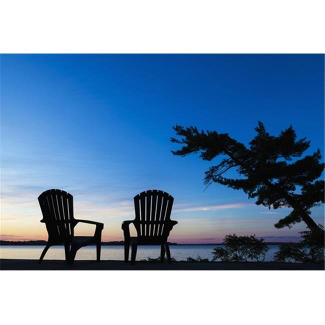 Silhouette of Muskoka Chairs & Balsam Lake At Sunrise Ontario Canada