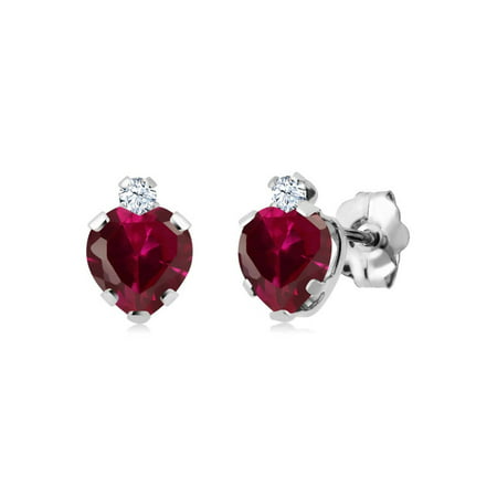 1.26 Ct Red Created Ruby White Created Sapphire 925 Sterling Silver Earrings