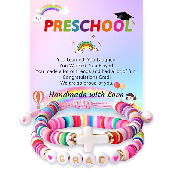 Graduation Gift Cross Bracelet,Pink Adjustable Soft Ceramic Jewelry for Girls,2PCS