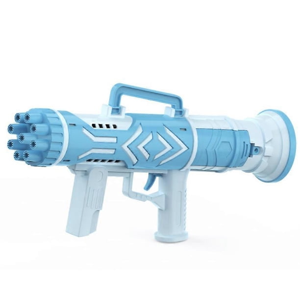 Electric Gatling Bubble Machine for Children Blowing Bubble Toys (9 Hole Bazooka Blue)