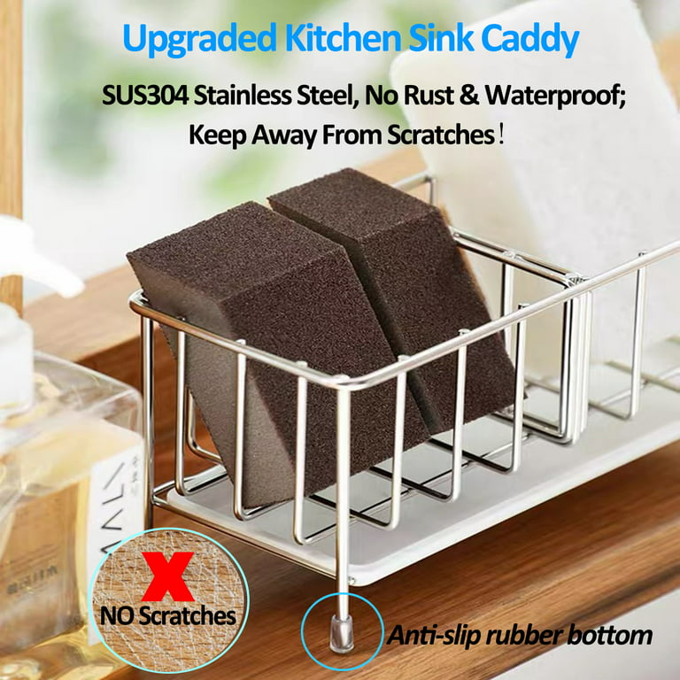 1pc Sink Sponge Holder, 2-in-1 Kitchen Sink Caddy With Removable Drain Pan, Stainless  Steel Sink Organizer, For Sponge, Dish Soap, Scrubber, Bottle, Countertop  Or Adhesive Installation