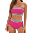 thumbnail image 2 of Strapless Bikini Sets for Women High Waisted Summer Swimsuits Color Blocked Slimming Bandeau Bra with Bikini Bottom, 2 of 5
