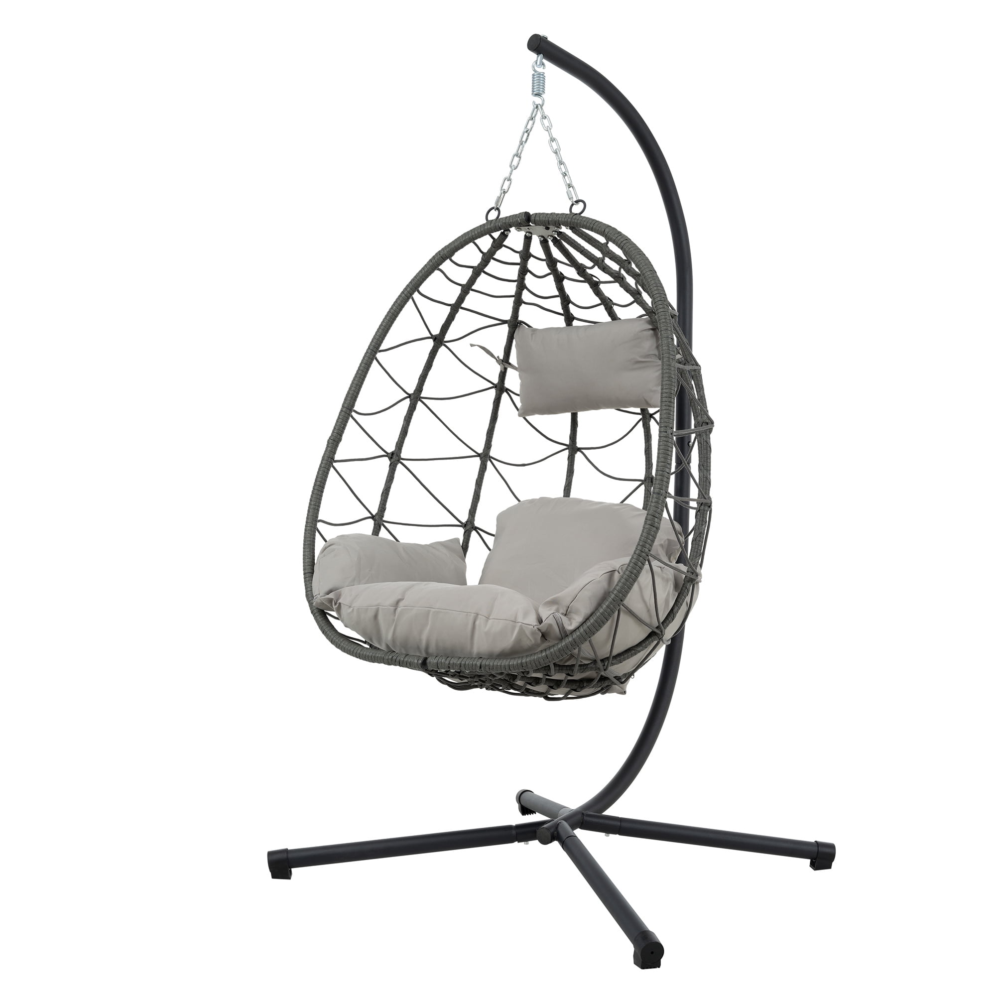 Highsound Egg Hanging Chair with Stand, Patio Wicker Swing Egg Chair Indoor Swinging Chair Outdoor Hammock Egg Chair for Patio Bedroom Balcony, Light Grey