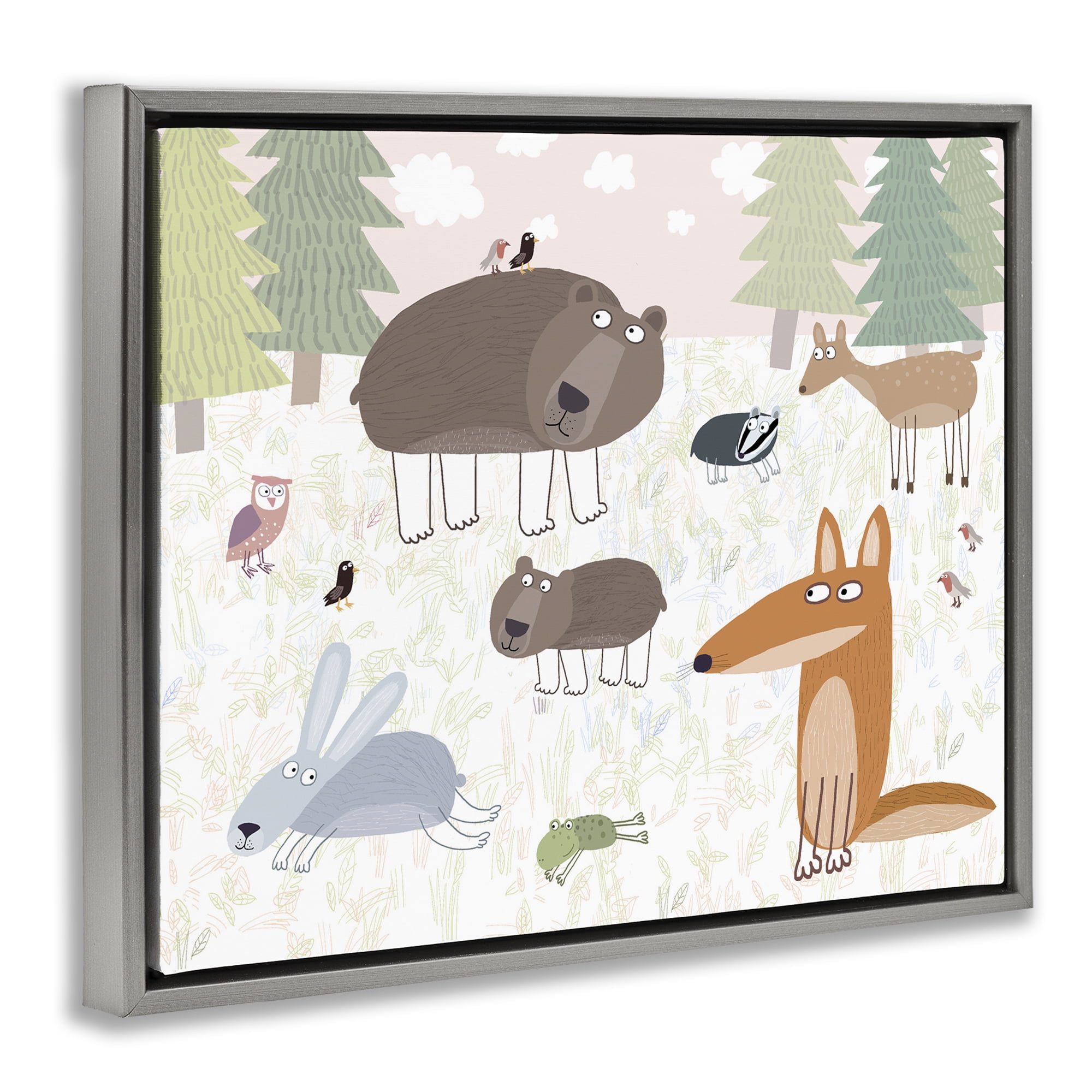 Stupell Industries Forest Animals Out and About Gray Framed Floater Canvas Wall Art, design by Carla Daly