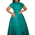 thumbnail image 4 of AURA Women’s Midi Dress High Waist Pleated Flared Skirt Doll Collar Short Sleeve S XXXL, 4 of 7