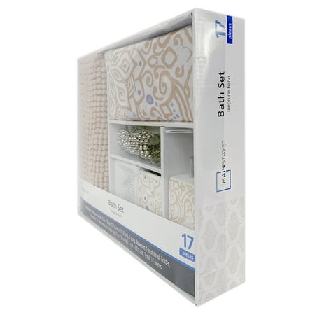 Mainstays 17-Piece Bathroom Set, Tan Lotus