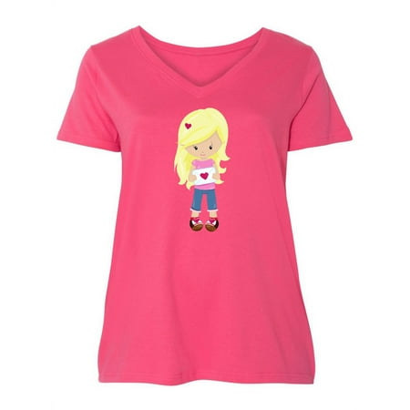 

Inktastic Valentine s Day Girl Blonde Hair Girl In Love Women s Plus Size V-Neck