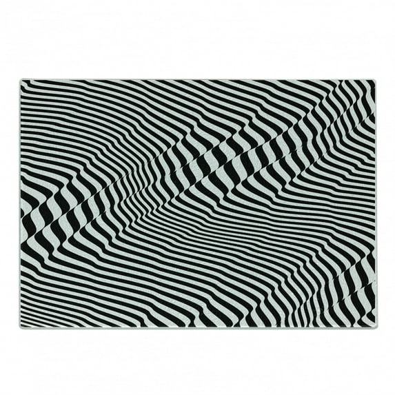 Abstract Surreal Cutting Board, Distorted Optical Illusion Lines Monochrome Perspective Graphic, Decorative Tempered Glass Cutting and Serving Board, in 3 Sizes, by Ambesonne
