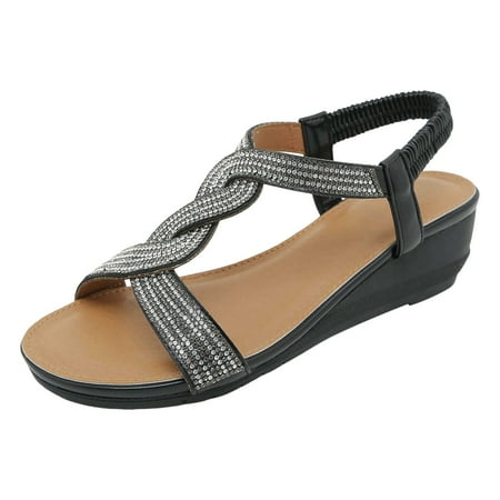 

Blphud Sandal for Women Comfortable Sandals for Women Ladies Summer Bohemian Style Rhinestone Beach Large Size Slope Heel Sandals Thigh High Sandals for Women Black 39